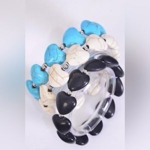 25667 Six Pack of Semiprecious Stone Heart Bracelets Wholesale Lot Box